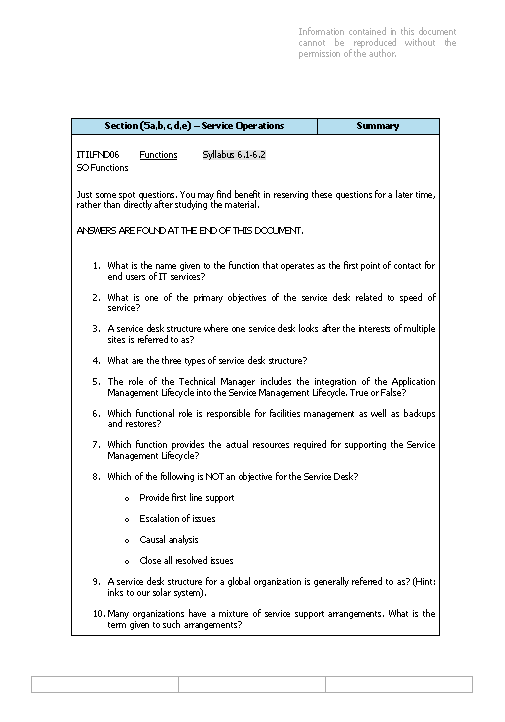 ITIL Foundation Sample Questions